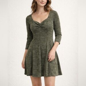 ✨️4/$20. Juniors NWOT Olive Space Dye Knit Sweetheart Neck A-Line Mini Dress